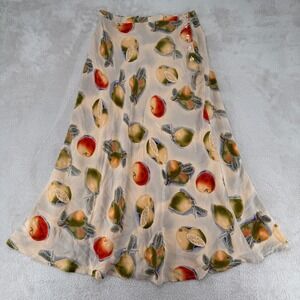 VTG Neiman Marcus Citrus Fruit Midi A-Line Skirt Womens 14 Beige Cottagecore USA